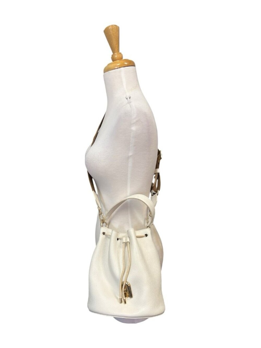 FURLA Sleek Bucket Bag in White Pebbled Leather